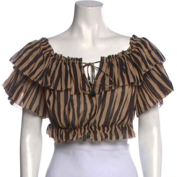 ZIMMERMANN Jaya Striped Scoop Neck Crop Zimmermann Size 0 - Picture 7 of 10